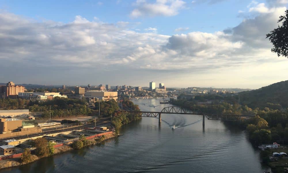 Riverfront aerial view - ALTA SURVEY Tennessee Aerial view of riverfront showing slopes and water levels that highlight why homeowners often need an elevation survey before building