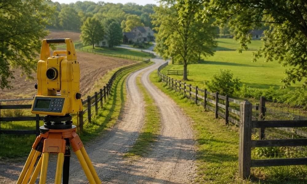 Survey mapping equipment documenting a shared private road to define access boundaries and support accurate property planning
