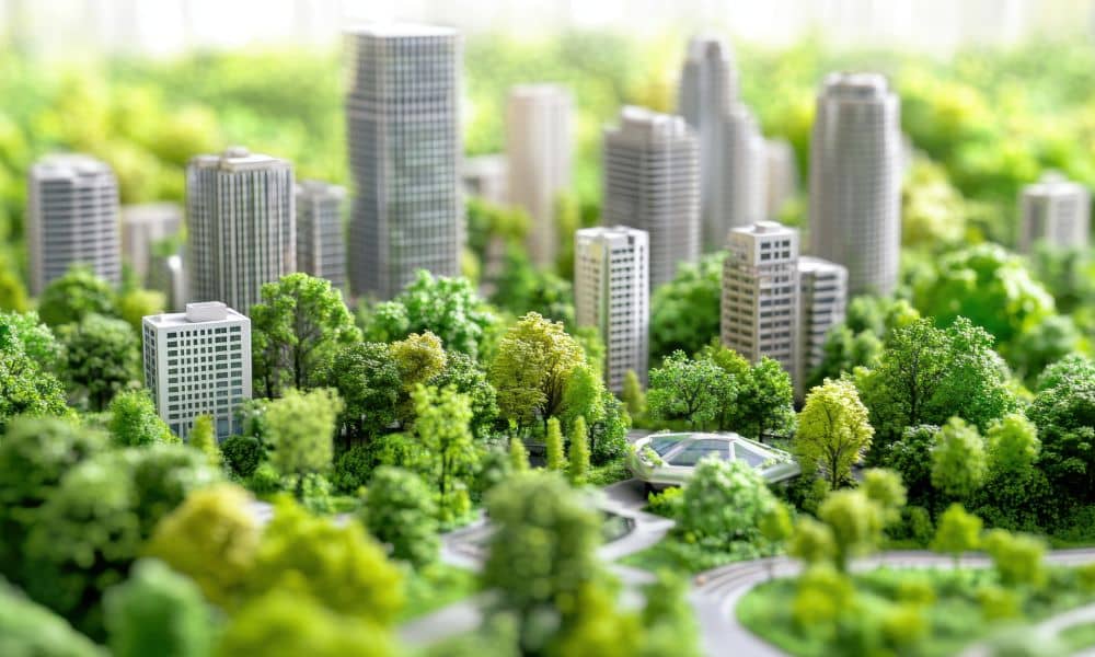 Cool green neighborhood model - ALTA SURVEY Tennessee A city model showing how urban planning uses trees, green spaces, and smart layouts to keep neighborhoods cooler and more comfortable