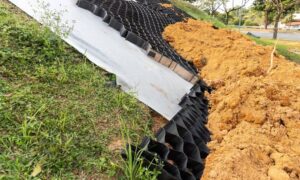 Geocell slope stabilization used as part of an erosion control plan to prevent soil movement during strong storms