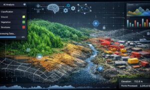 Lidar mapping terrain model with AI-assisted point cloud classification and ground surface extraction