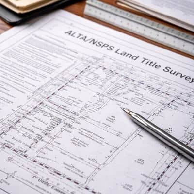 Alta survey document review - ALTA SURVEY Tennessee Local surveyor reviewing a detailed ALTA boundary survey document with measurements and easements marked clearly