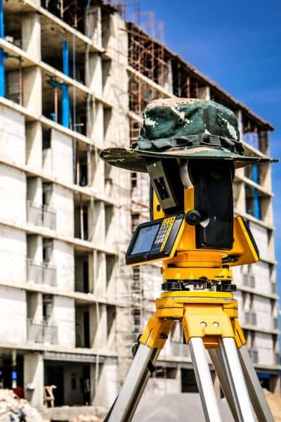Construction site surveyor equipment - ALTA SURVEY Tennessee Surveying equipment set up on a construction site to measure and verify site conditions during a construction survey