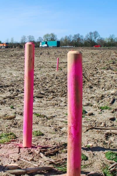 Property boundary survey stakes - ALTA SURVEY Tennessee Survey stakes marking property boundaries during cadastral survey work