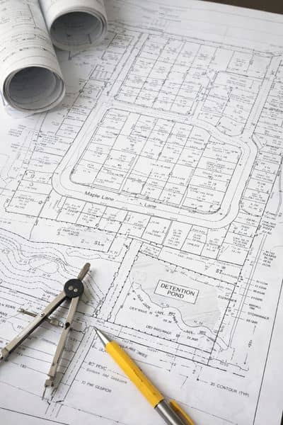 Residential subdivision site plan used during subdivision engineering review and zoning approval.