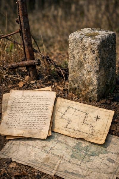 Historic property records and an old boundary marker used to help trace property lines