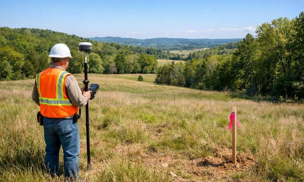 Boundary survey cost vacant land - ALTA SURVEY Tennessee Land surveyor measuring a vacant rural property to estimate boundary survey cost